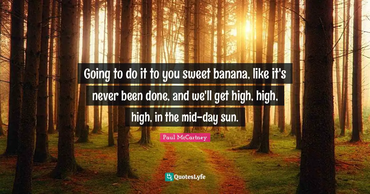 Going to do it to you sweet banana, like it's never been done, and we'll get high, high, high, in the mid-day sun.