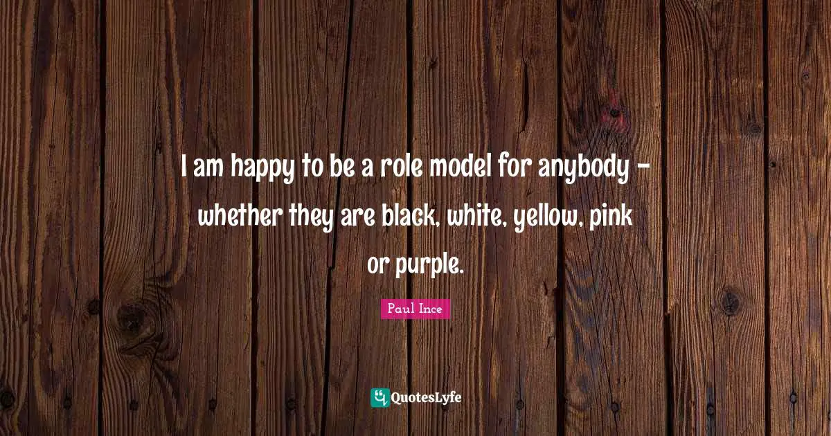 I am happy to be a role model for anybody - whether they are black, white, yellow, pink or purple.