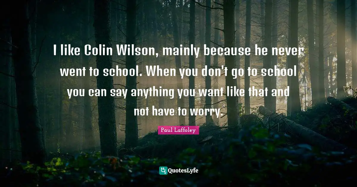 Mr Wilson Quotes: "I like Colin Wilson, mainly because he never went to school. When you don't go to school you can say anything you want like that and not have to worry."