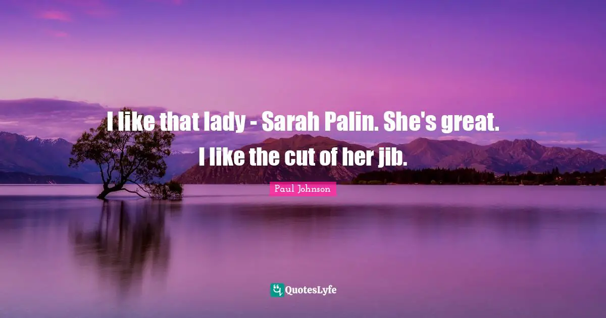 I like that lady - Sarah Palin. She's great. I like the cut of her jib.