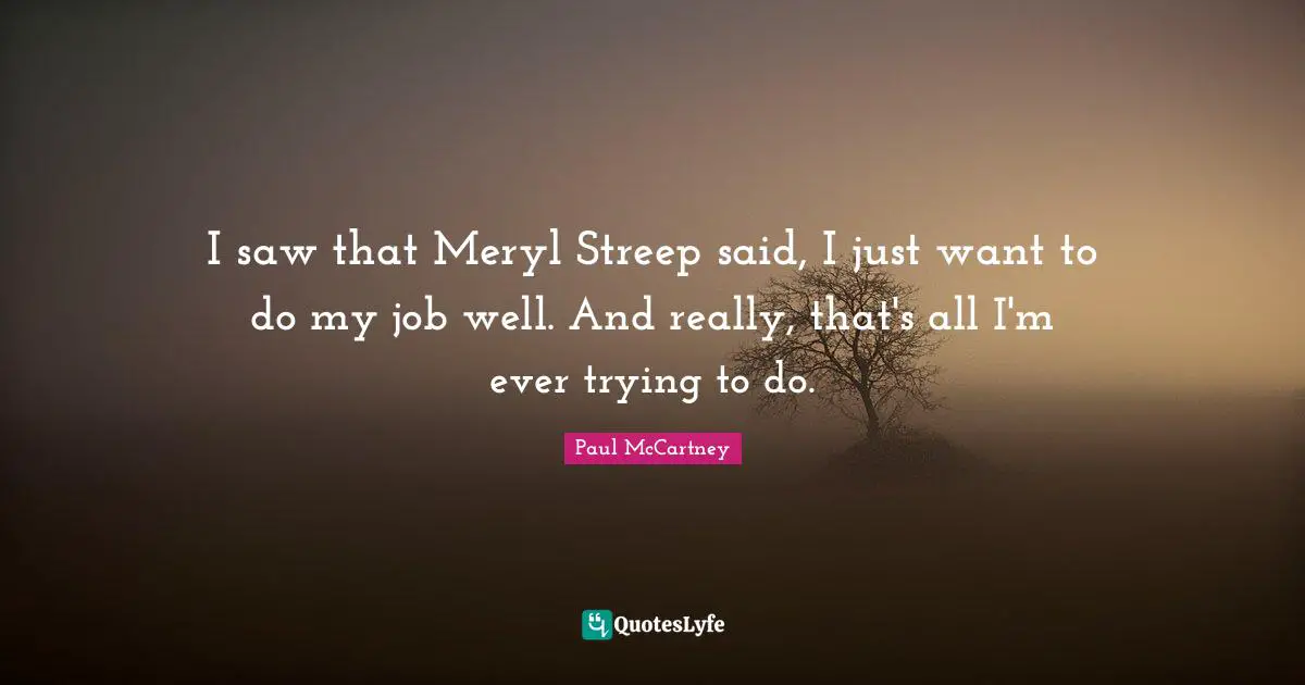 I saw that Meryl Streep said, I just want to do my job well. And really, that's all I'm ever trying to do.