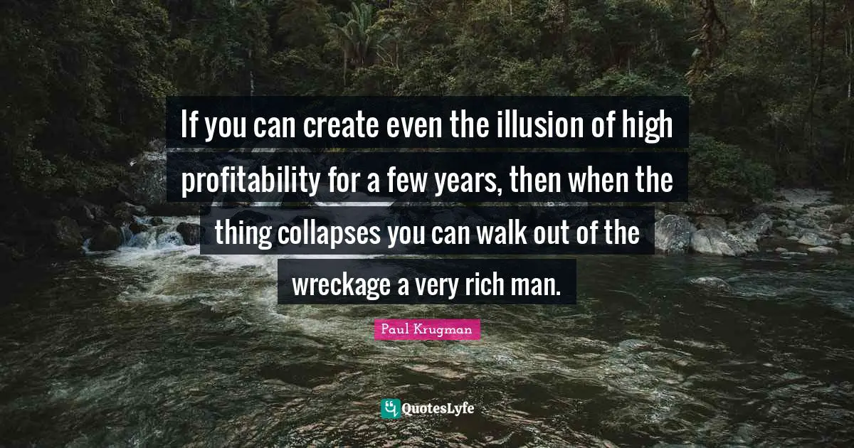 If you can create even the illusion of high profitability for a few years, then when the thing collapses you can walk out of the wreckage a very rich man.
