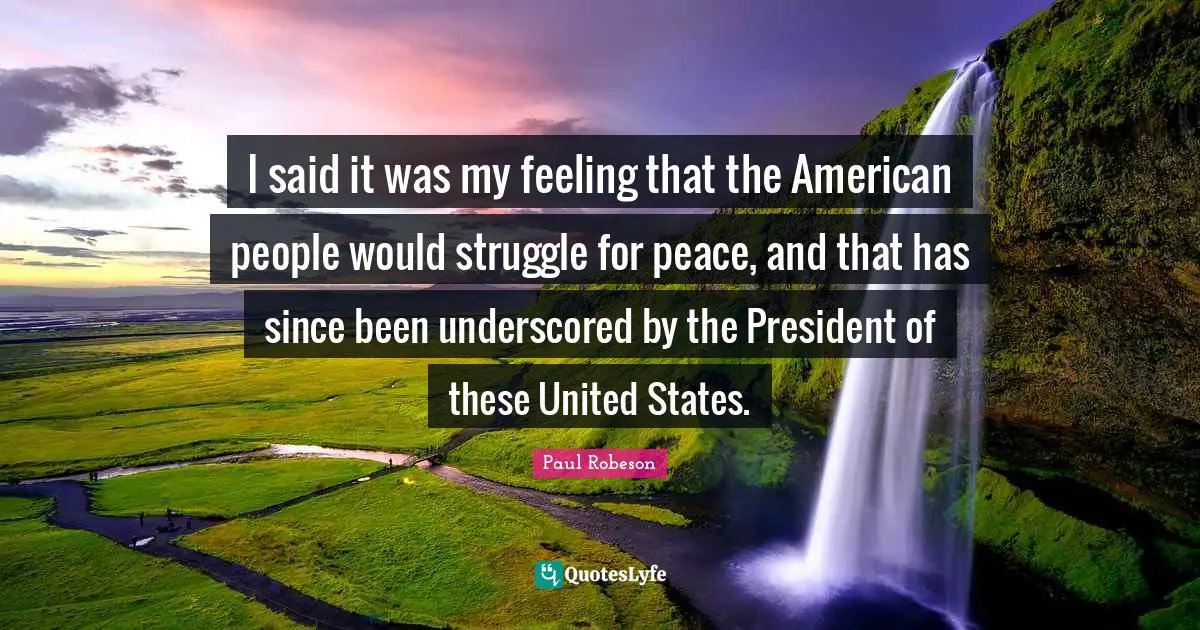 I said it was my feeling that the American people would struggle for peace, and that has since been underscored by the President of these United States.
