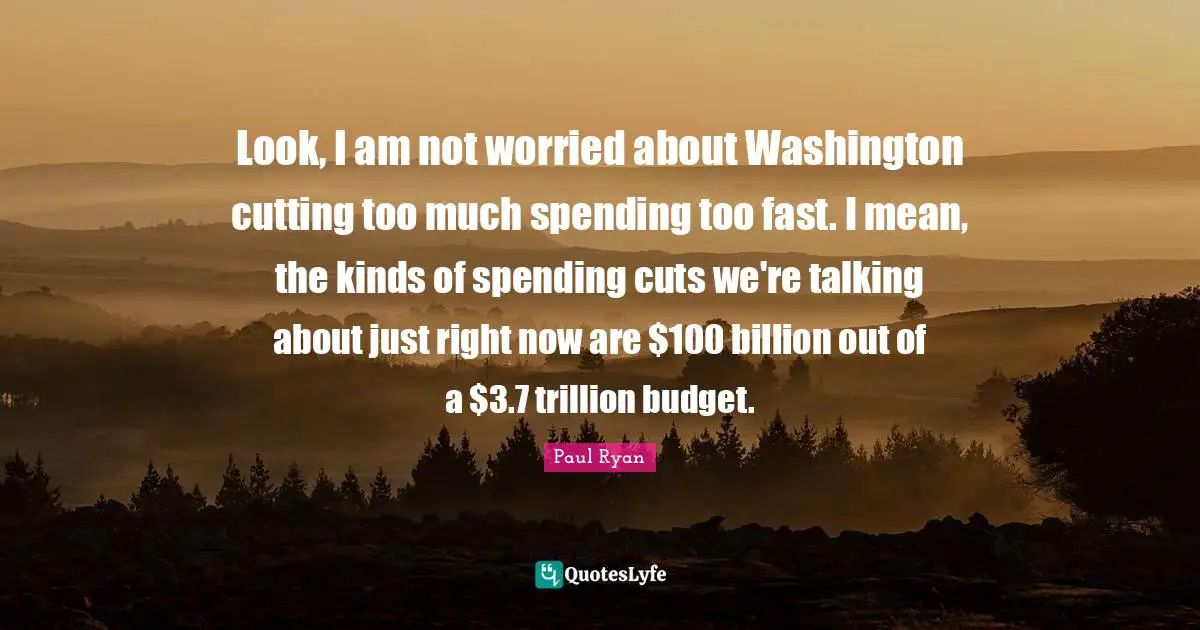Look, I am not worried about Washington cutting too much spending too fast. I mean, the kinds of spending cuts we're talking about just right now are $100 billion out of a $3.7 trillion budget.