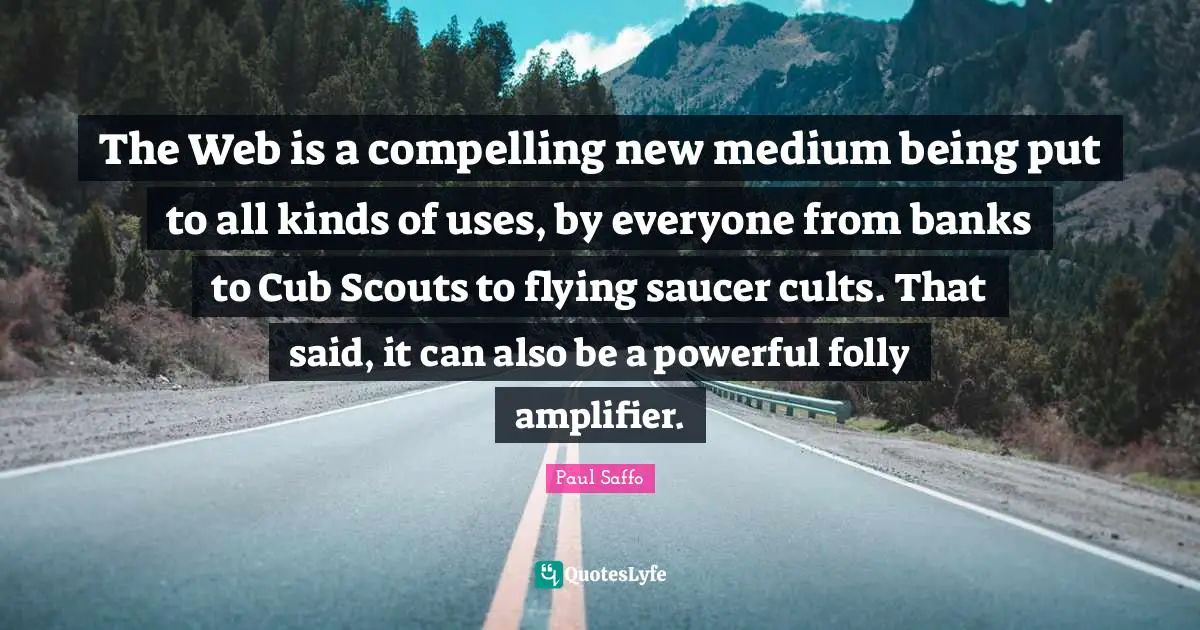 The Web is a compelling new medium being put to all kinds of uses, by everyone from banks to Cub Scouts to flying saucer cults. That said, it can also be a powerful folly amplifier.