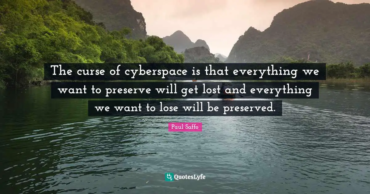 The curse of cyberspace is that everything we want to preserve will get lost and everything we want to lose will be preserved.