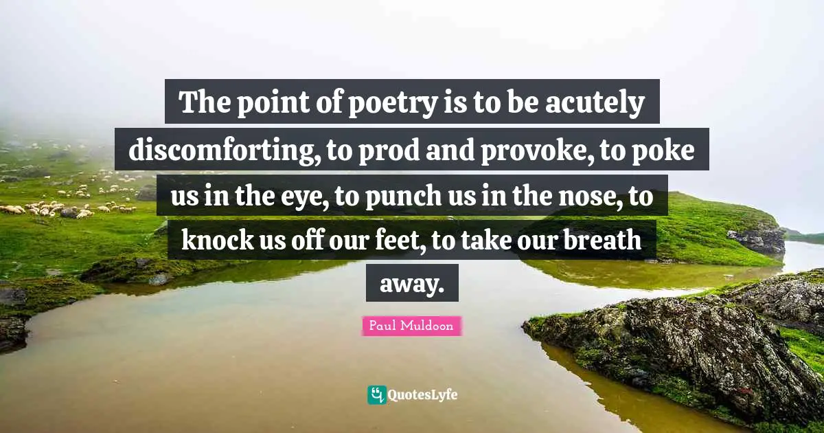 The point of poetry is to be acutely discomforting, to prod and provoke, to poke us in the eye, to punch us in the nose, to knock us off our feet, to take our breath away.