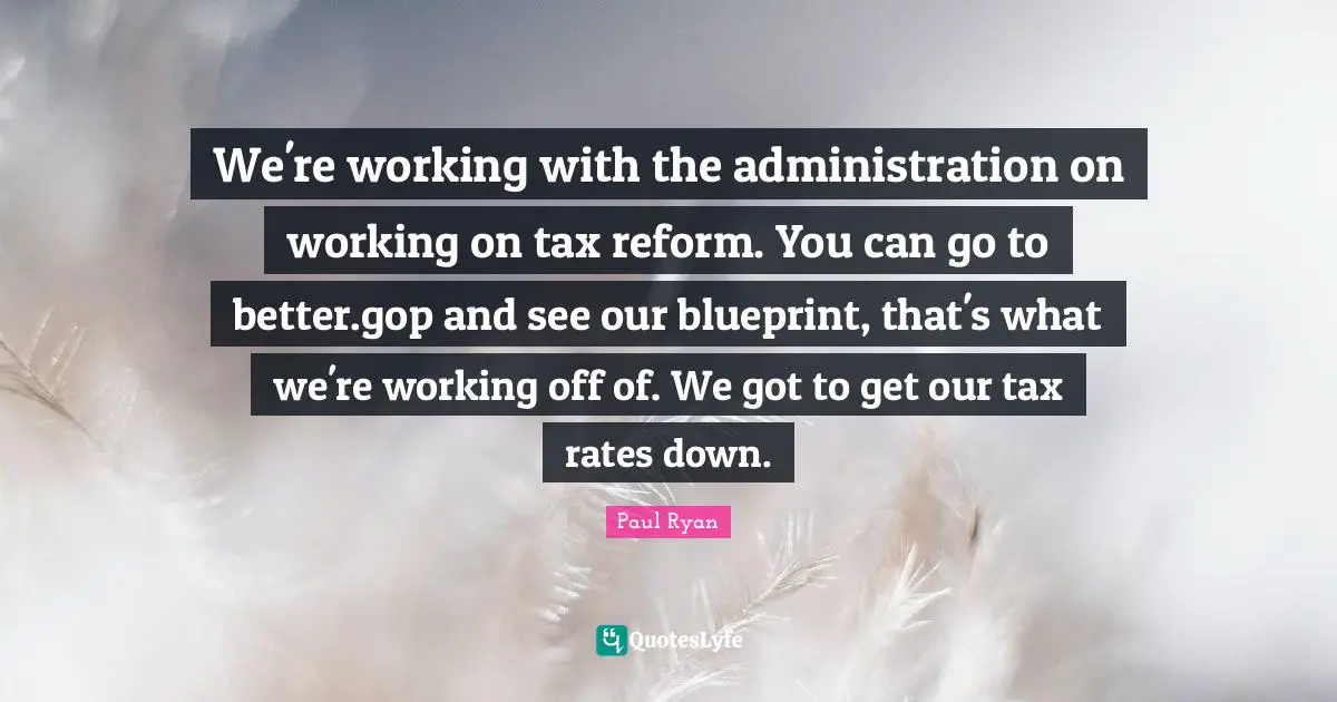 We're working with the administration on working on tax reform. You can go to better.gop and see our blueprint, that's what we're working off of. We got to get our tax rates down.