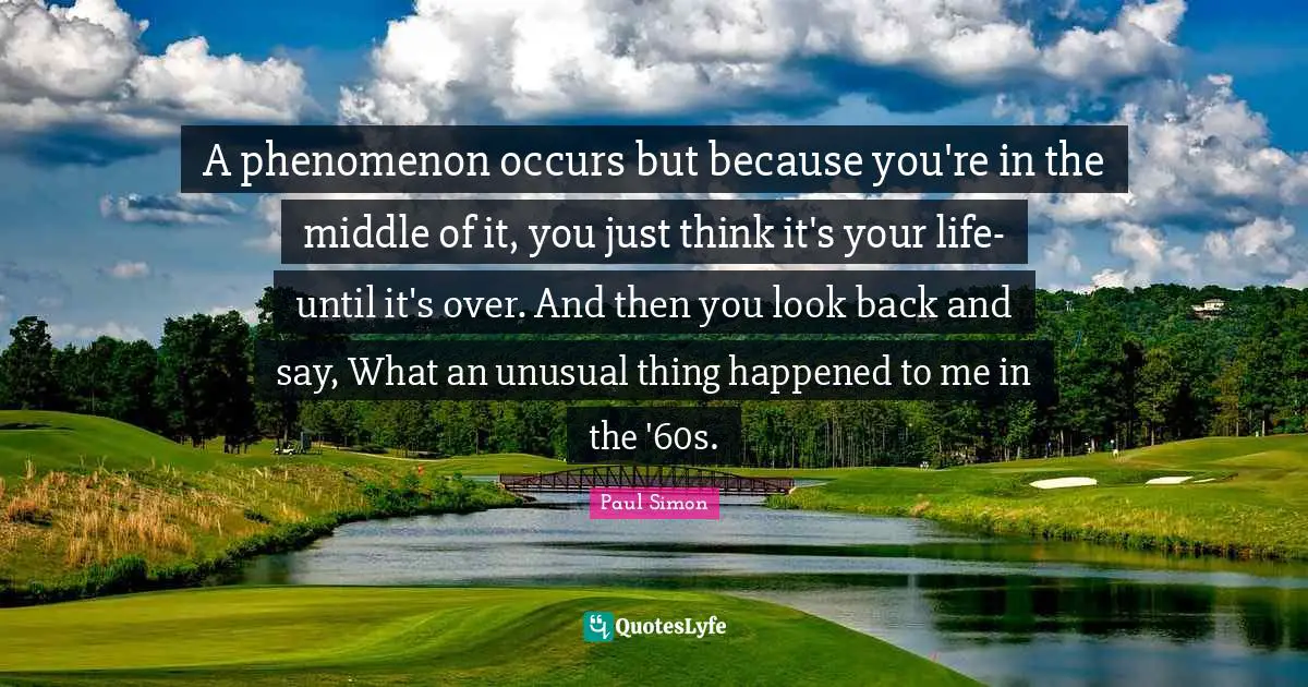 A phenomenon occurs but because you're in the middle of it, you just think it's your life-until it's over. And then you look back and say, What an unusual thing happened to me in the '60s.