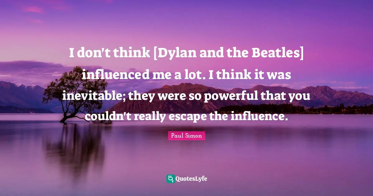 I don't think [Dylan and the Beatles] influenced me a lot. I think it was inevitable; they were so powerful that you couldn't really escape the influence.