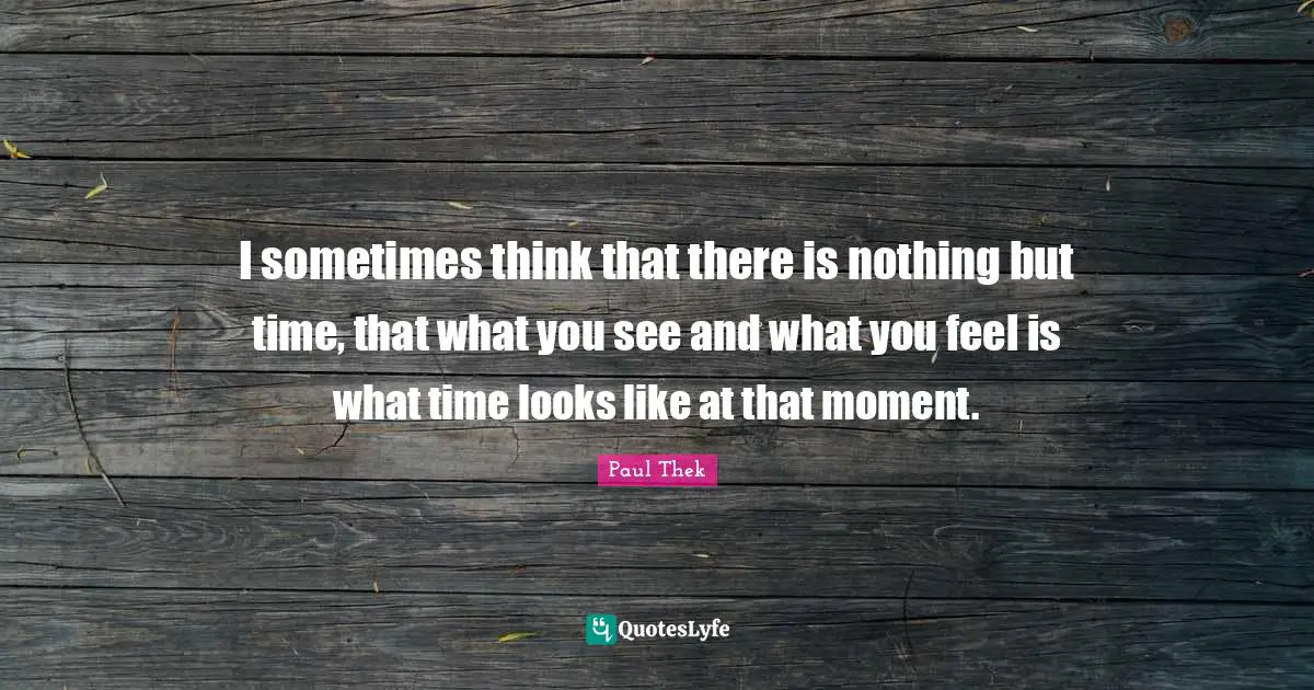 I sometimes think that there is nothing but time, that what you see and what you feel is what time looks like at that moment.