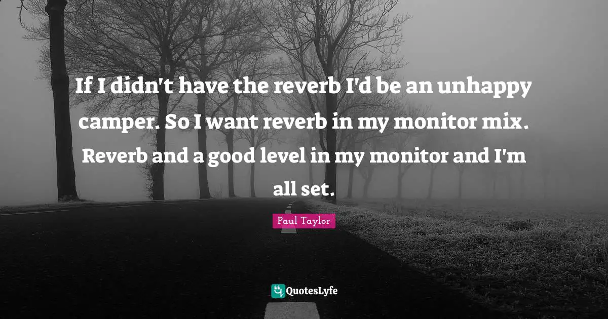 If I didn't have the reverb I'd be an unhappy camper. So I want reverb in my monitor mix. Reverb and a good level in my monitor and I'm all set.