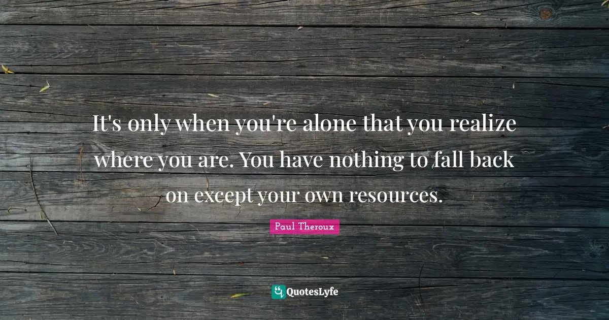 Fall Back Quotes: "It's only when you're alone that you realize where you are. You have nothing to fall back on except your own resources."