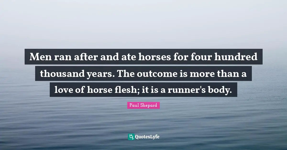 Men ran after and ate horses for four hundred thousand years. The outcome is more than a love of horse flesh; it is a runner's body.