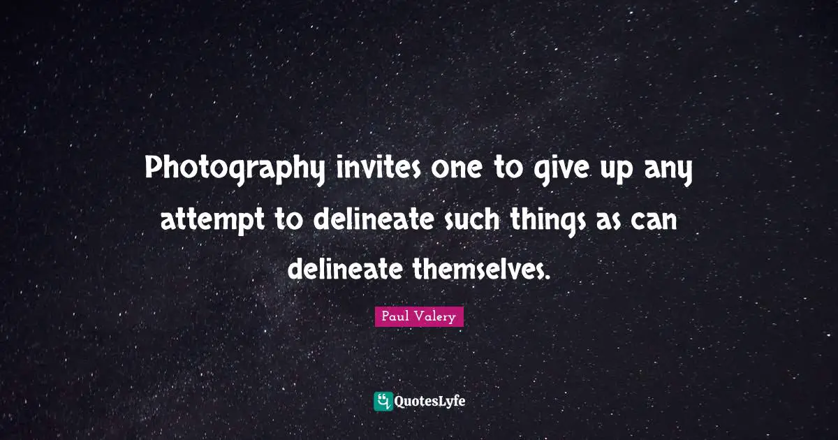 Photography invites one to give up any attempt to delineate such things as can delineate themselves.
