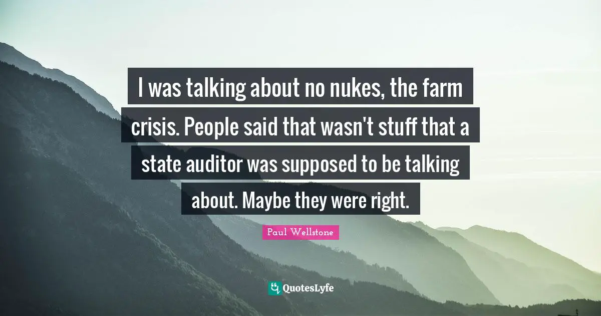Paul Wellstone Quotes: I was talking about no nukes, the farm crisis. People said that wasn't stuff that a state auditor was supposed to be talking about. Maybe they were right.