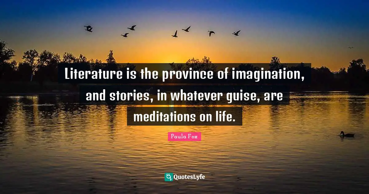 Literature is the province of imagination, and stories, in whatever guise, are meditations on life.