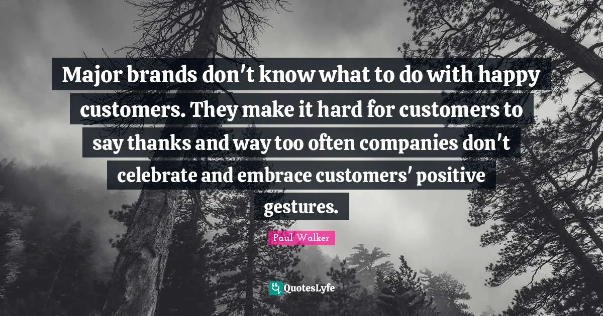 Major brands don't know what to do with happy customers. They make it hard for customers to say thanks and way too often companies don't celebrate and embrace customers' positive gestures.