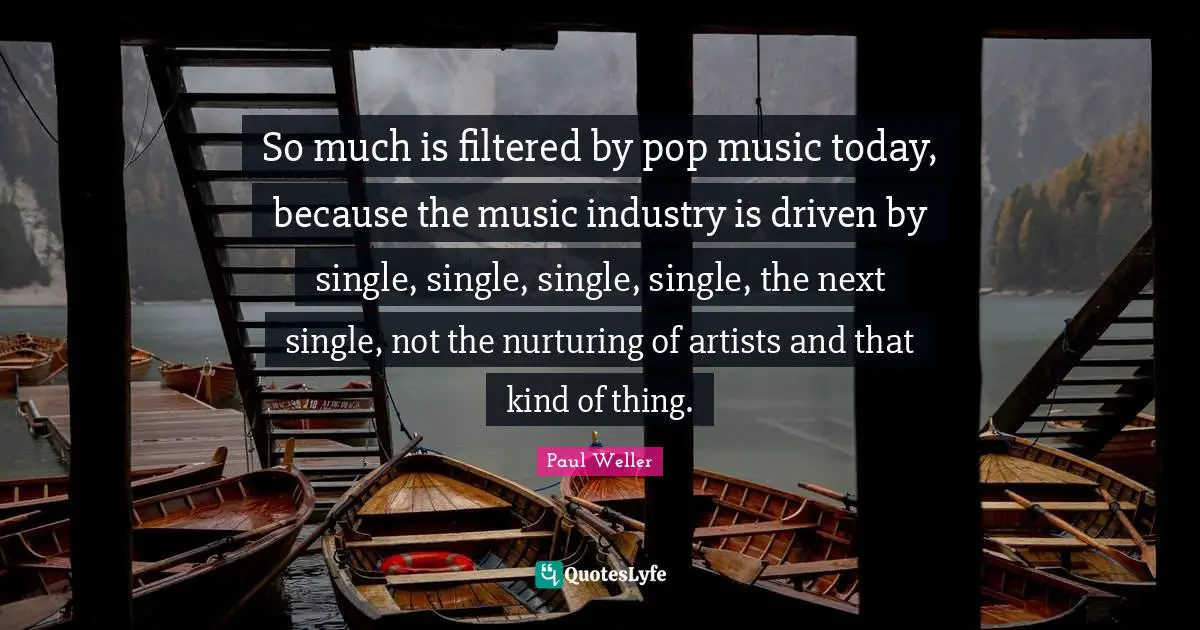So much is filtered by pop music today, because the music industry is driven by single, single, single, single, the next single, not the nurturing of artists and that kind of thing.