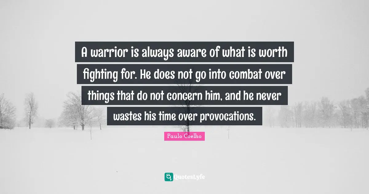 A warrior is always aware of what is worth fighting for. He does not go into combat over things that do not concern him, and he never wastes his time over provocations.