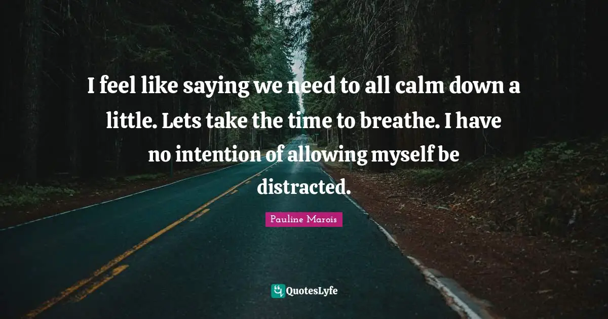 Distracted Quotes: "I feel like saying we need to all calm down a little. Lets take the time to breathe. I have no intention of allowing myself be distracted."