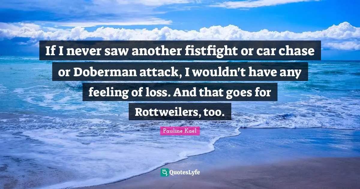 If I never saw another fistfight or car chase or Doberman attack, I wouldn't have any feeling of loss. And that goes for Rottweilers, too.