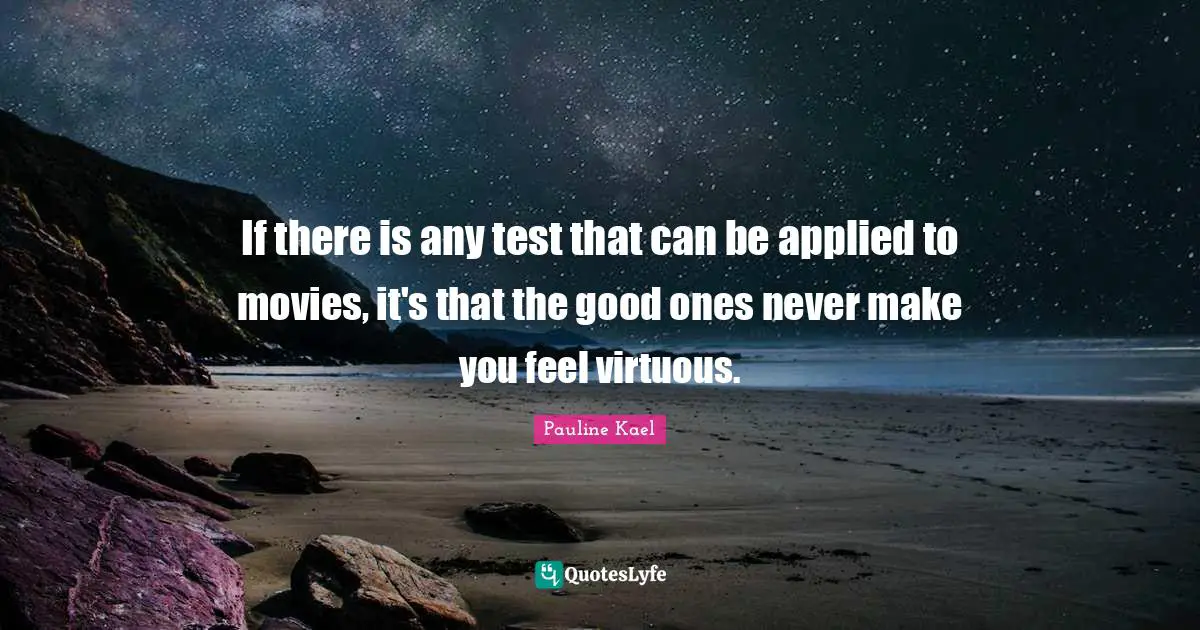 If there is any test that can be applied to movies, it's that the good ones never make you feel virtuous.