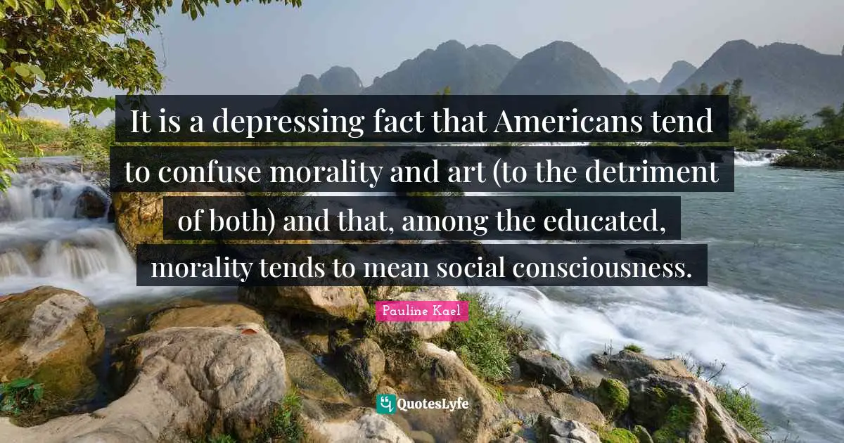 It is a depressing fact that Americans tend to confuse morality and art (to the detriment of both) and that, among the educated, morality tends to mean social consciousness.