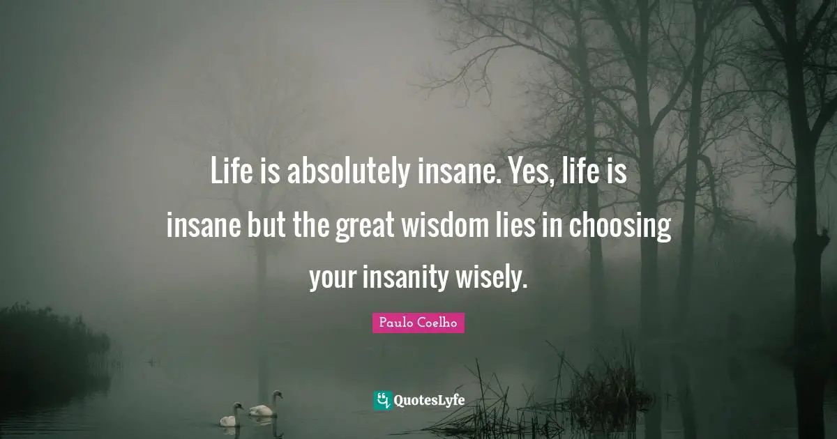 Life is absolutely insane. Yes, life is insane but the great wisdom lies in choosing your insanity wisely.