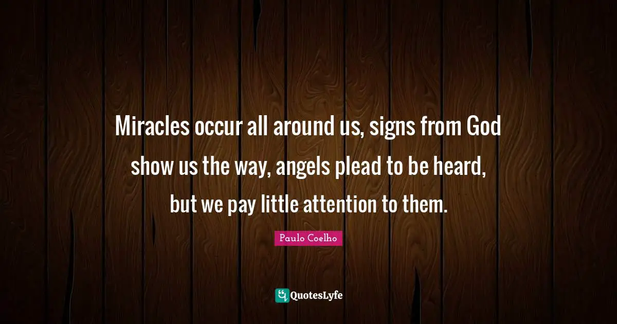 Miracles occur all around us, signs from God show us the way, angels plead to be heard, but we pay little attention to them.