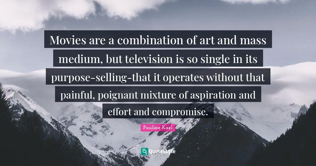 Movies are a combination of art and mass medium, but television is so single in its purpose-selling-that it operates without that painful, poignant mixture of aspiration and effort and compromise.