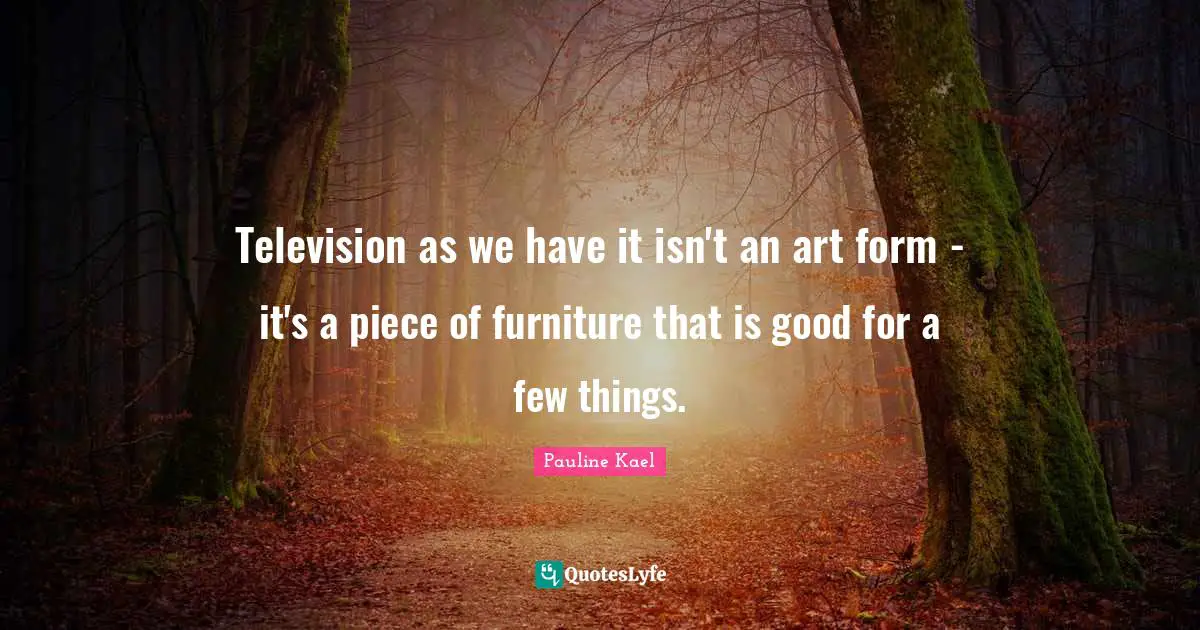 Television as we have it isn't an art form - it's a piece of furniture that is good for a few things.