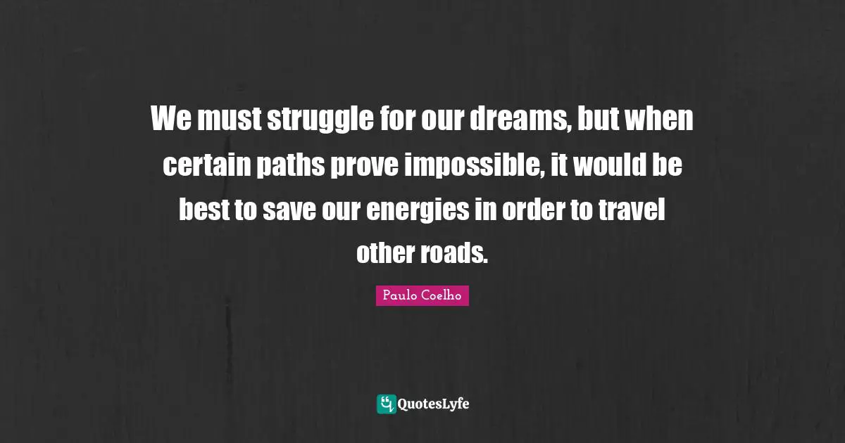 We must struggle for our dreams, but when certain paths prove impossible, it would be best to save our energies in order to travel other roads.
