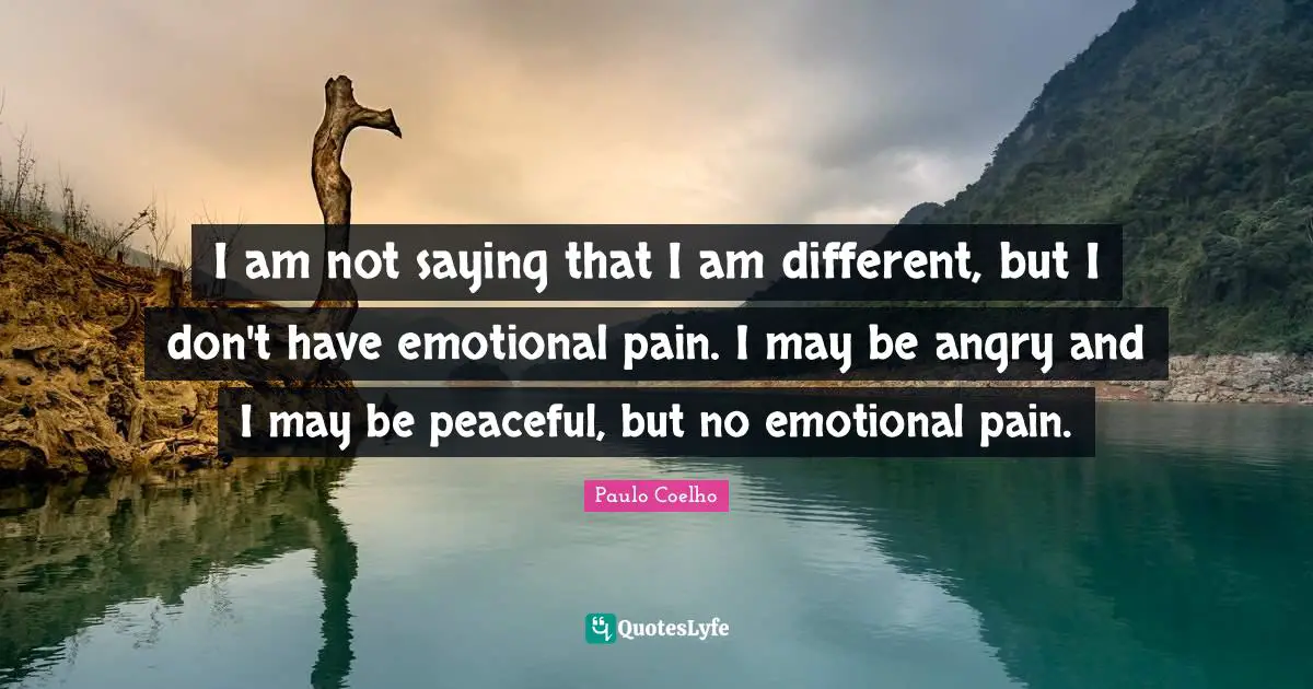 I am not saying that I am different, but I don't have emotional pain. I may be angry and I may be peaceful, but no emotional pain.