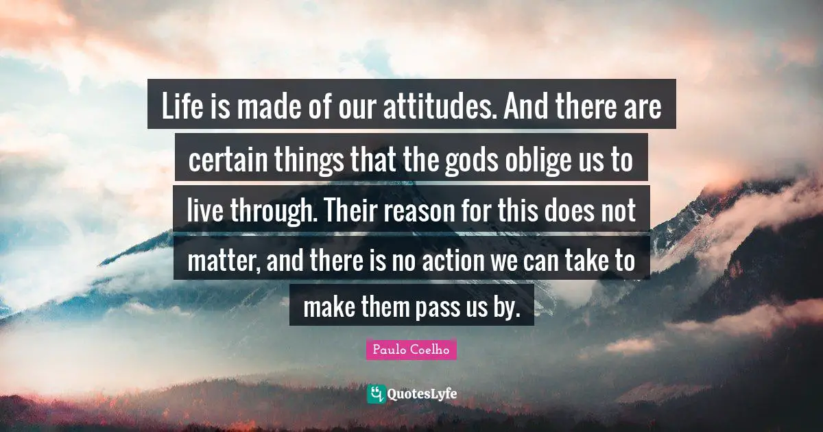 Life is made of our attitudes. And there are certain things that the gods oblige us to live through. Their reason for this does not matter, and there is no action we can take to make them pass us by.