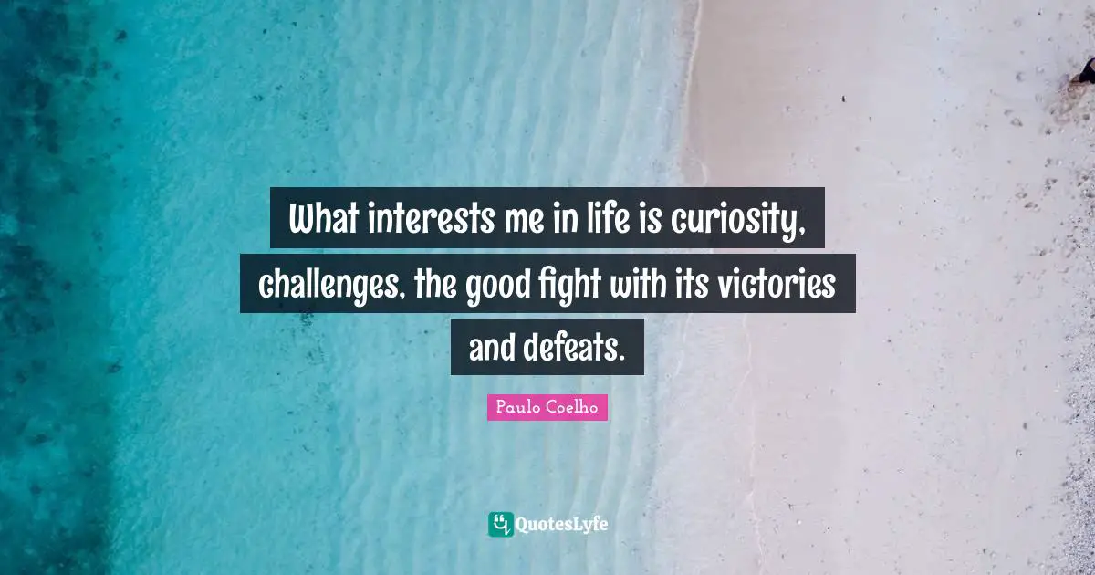 What interests me in life is curiosity, challenges, the good fight with its victories and defeats.