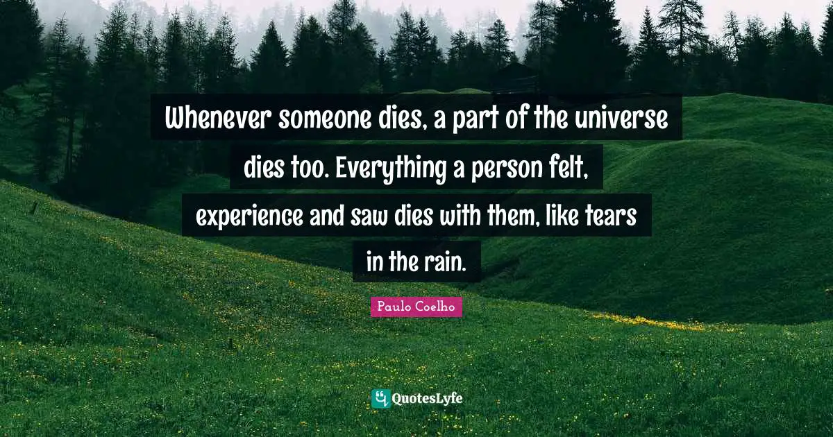 Whenever someone dies, a part of the universe dies too. Everything a person felt, experience and saw dies with them, like tears in the rain.