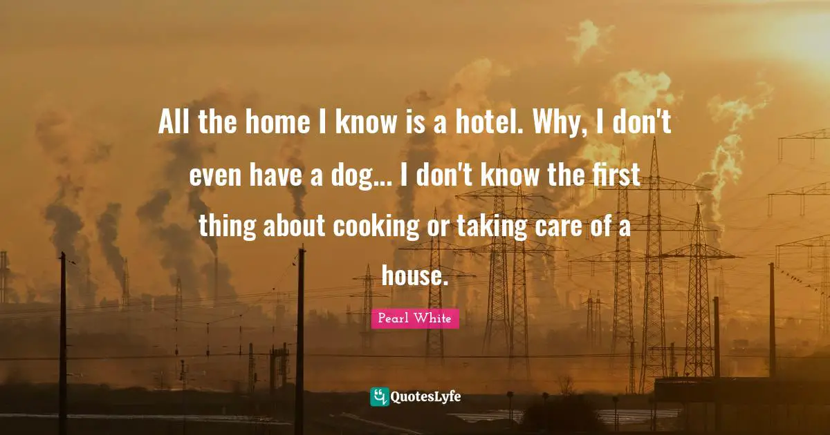 All the home I know is a hotel. Why, I don't even have a dog... I don't know the first thing about cooking or taking care of a house.