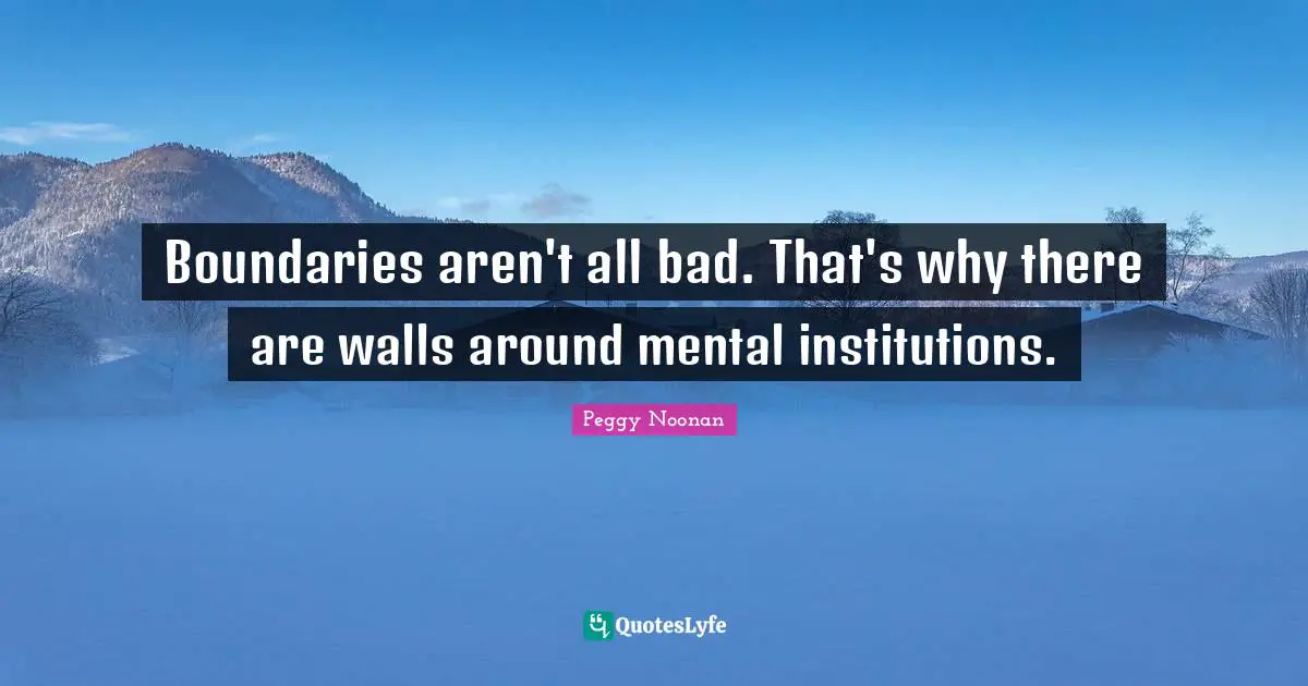 Boundaries aren't all bad. That's why there are walls around mental institutions.
