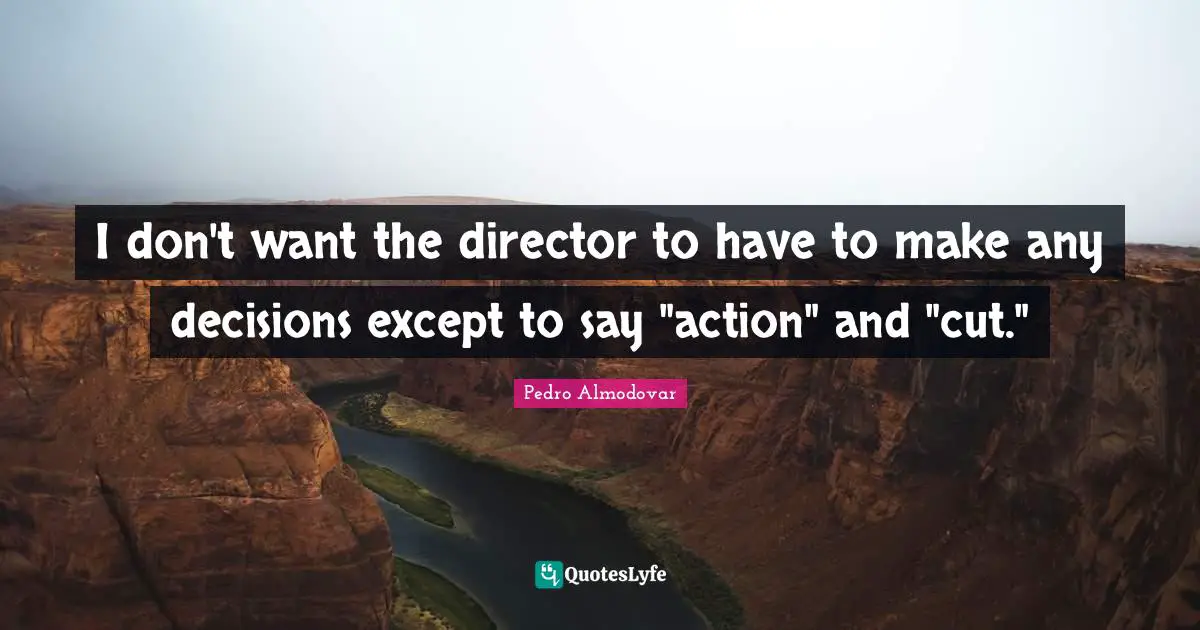 I don't want the director to have to make any decisions except to say "action" and "cut."
