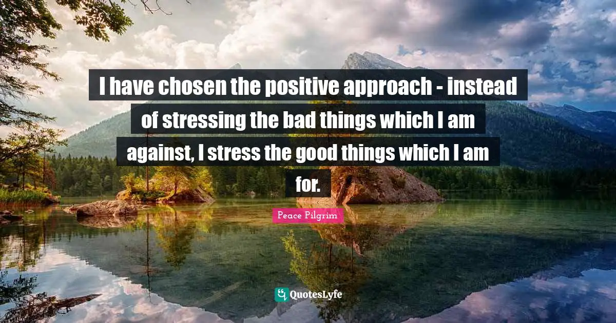 I have chosen the positive approach - instead of stressing the bad things which I am against, I stress the good things which I am for.