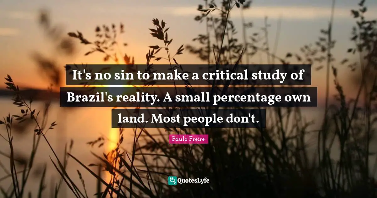 It's no sin to make a critical study of Brazil's reality. A small percentage own land. Most people don't.