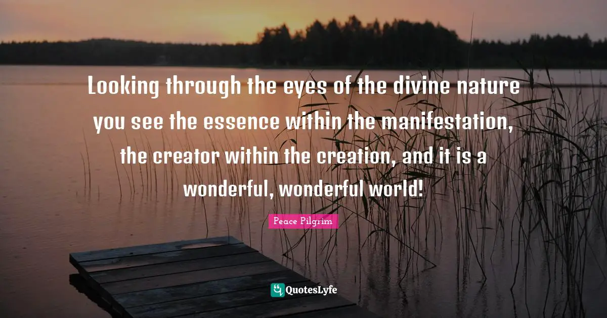 Looking through the eyes of the divine nature you see the essence within the manifestation, the creator within the creation, and it is a wonderful, wonderful world!