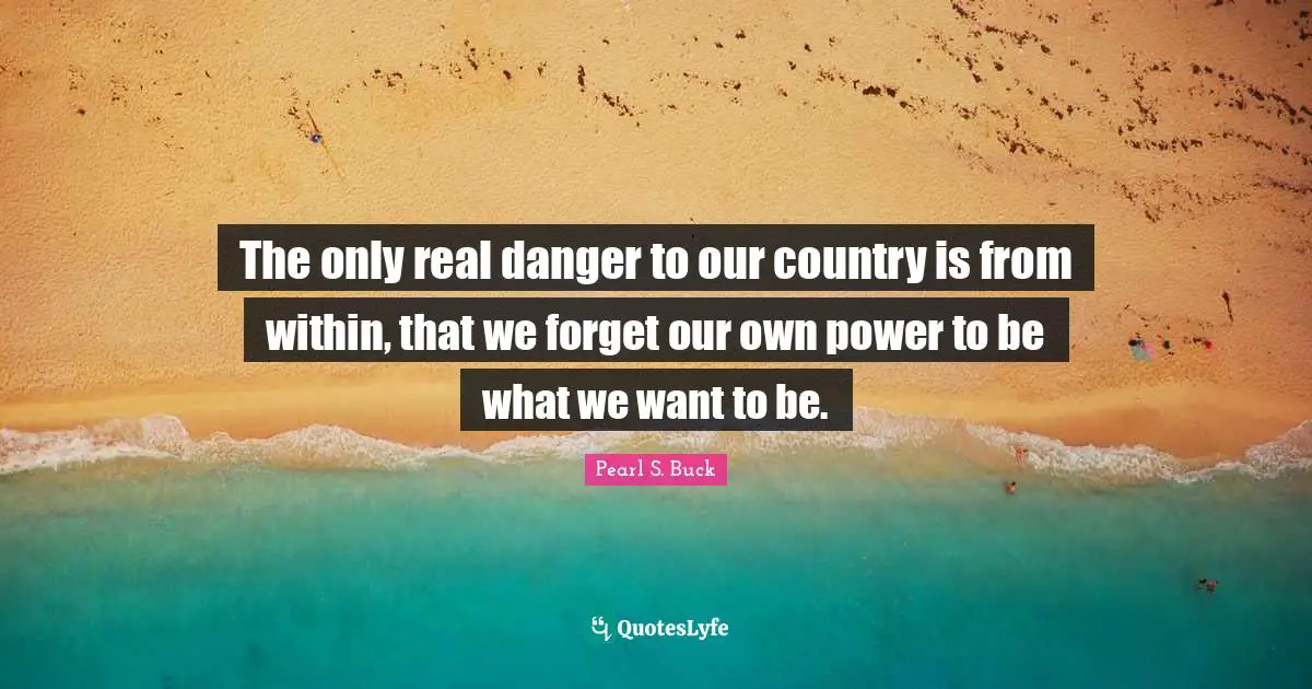 The only real danger to our country is from within, that we forget our own power to be what we want to be.