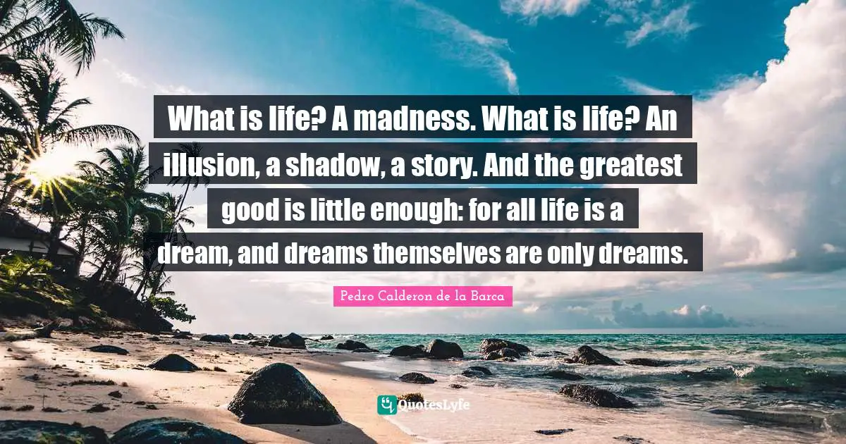 What is life? A madness. What is life? An illusion, a shadow, a story. And the greatest good is little enough: for all life is a dream, and dreams themselves are only dreams.