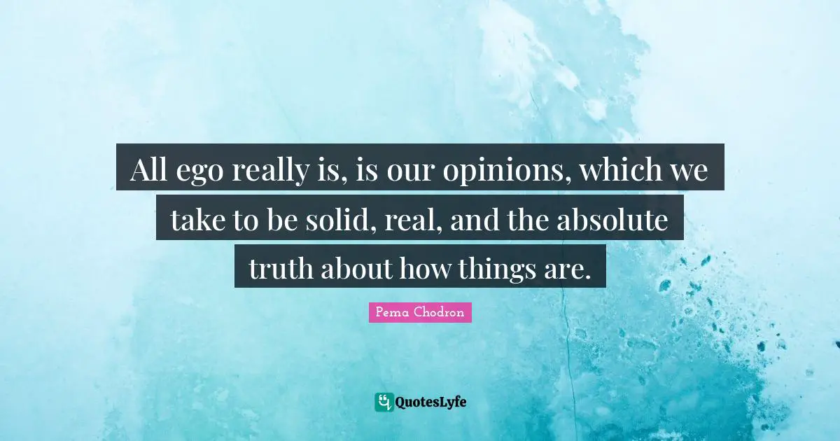 All ego really is, is our opinions, which we take to be solid, real, and the absolute truth about how things are.