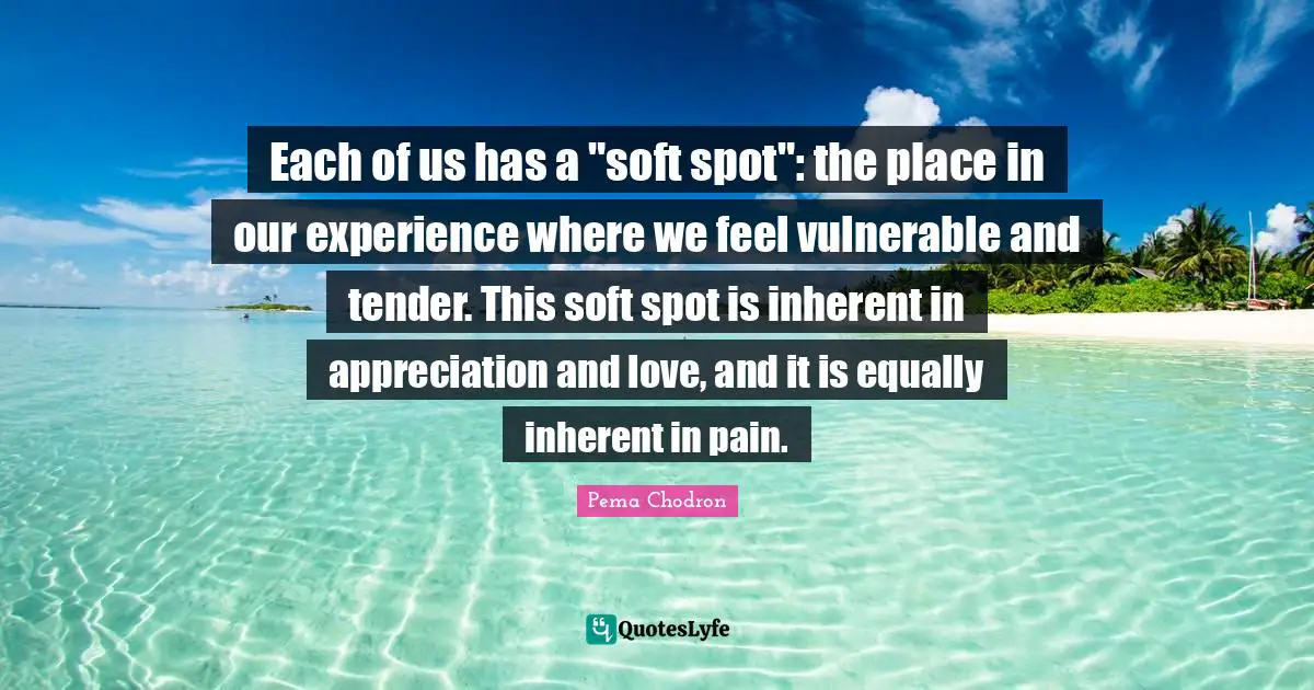 Each of us has a "soft spot": the place in our experience where we feel vulnerable and tender. This soft spot is inherent in appreciation and love, and it is equally inherent in pain.