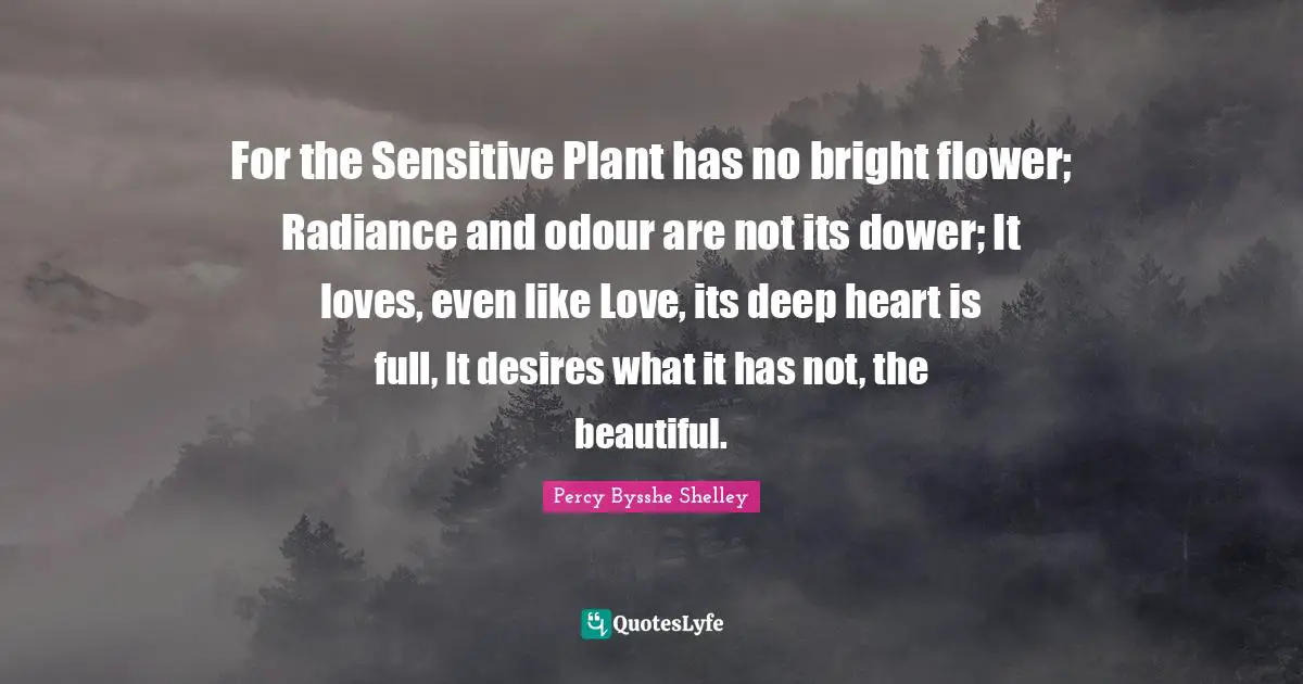 Deep Heart Quotes: "For the Sensitive Plant has no bright flower; Radiance and odour are not its dower; It loves, even like Love, its deep heart is full, It desires what it has not, the beautiful."