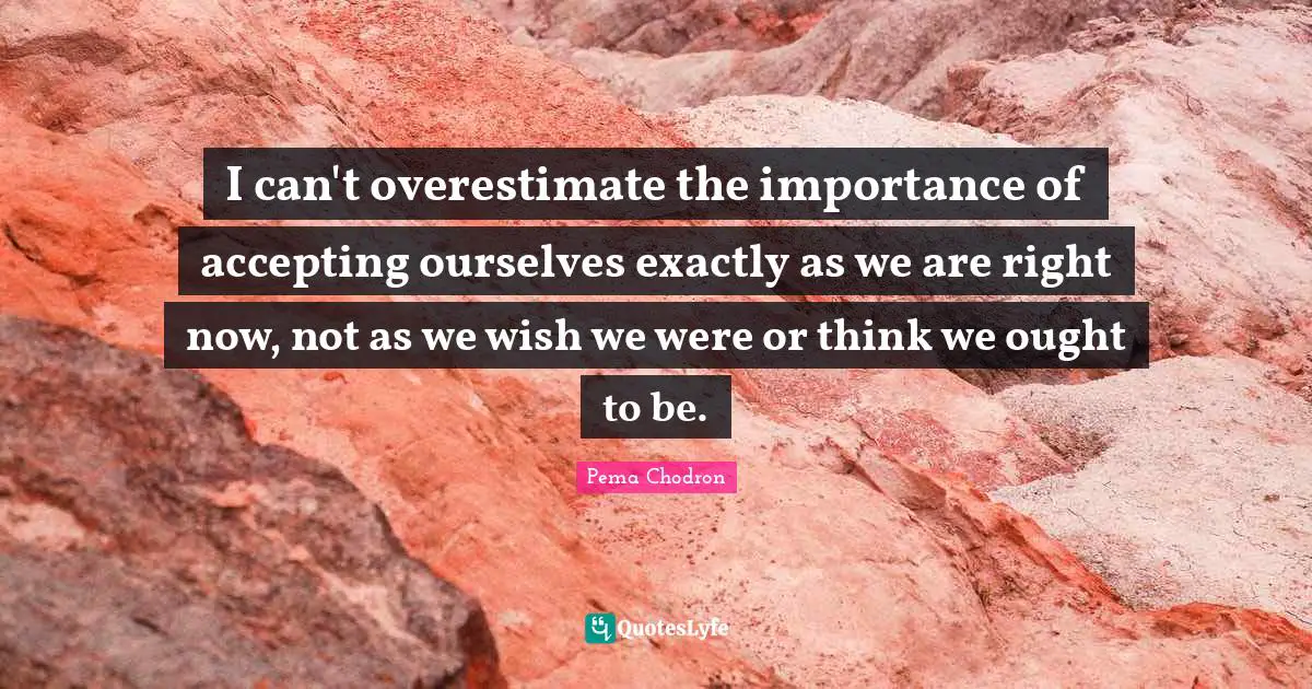 I can't overestimate the importance of accepting ourselves exactly as we are right now, not as we wish we were or think we ought to be.