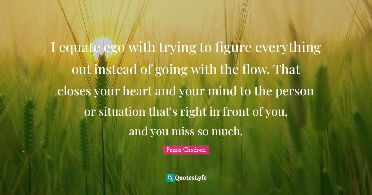 Going With The Flow Quotes: "I equate ego with trying to figure everything out instead of going with the flow. That closes your heart and your mind to the person or situation that's right in front of you, and you miss so much."